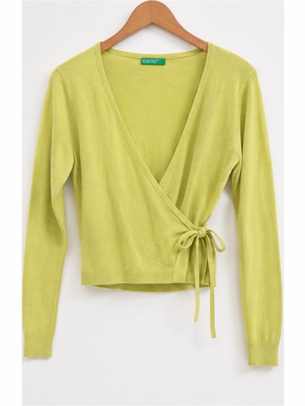 Benetton Lime Green Wrap Tie-Front Women's sweater Top size small